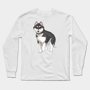 Black and White Siberian Husky Dog Brown Eyes Long Sleeve T-Shirt